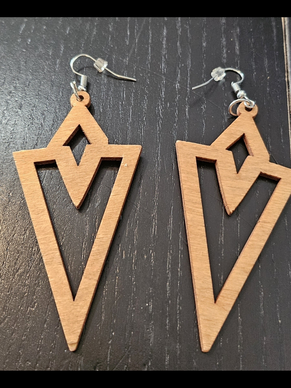 Geometric Wooden Arrowhead Drop Earrings - Light Brown